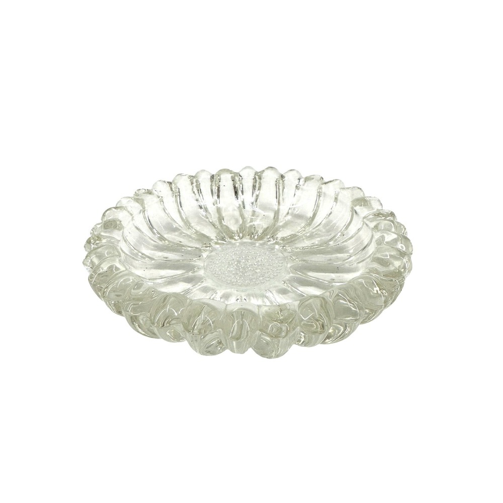 Vintage Hazel‎ Atlas 1960s Clear Glass Sunflower Ashtray Trinket Dish MCM